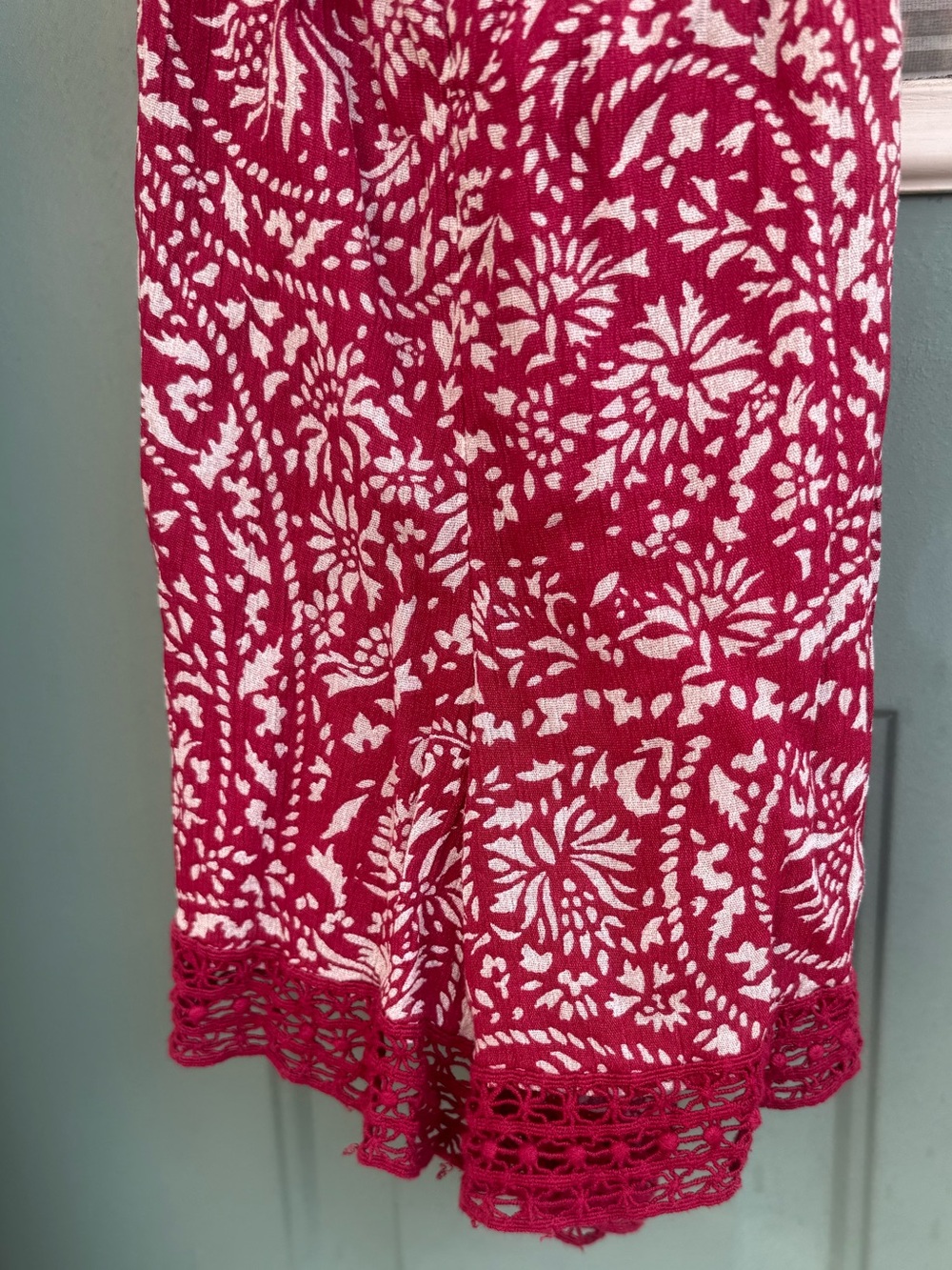 Abercrombie & Fitch Floral Lace Trim Romper Size Small Red Boho - Picture 4 of 10